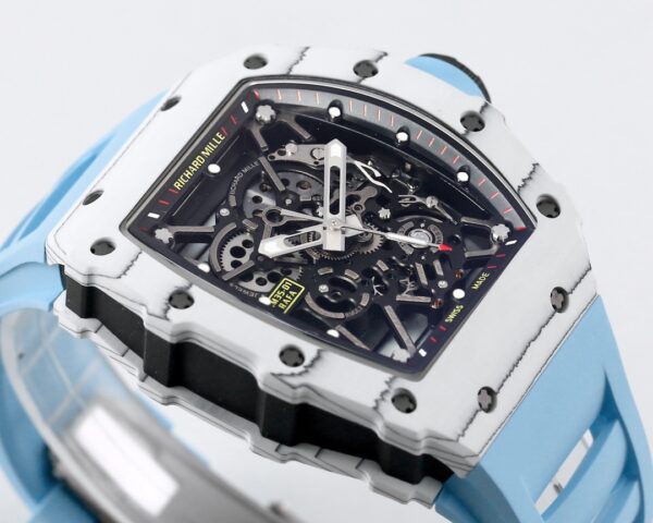 RICHARD MILLE RM35-01 White Carbon BBR Factory Best Edition Blue Rubber Strap - Best Replica Watches Store For Sale!