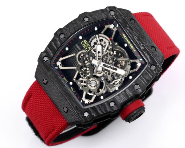 RICHARD MILLE RM35-01 Black Carbon BBR Factory Best Edition Red Nylon Strap - Best Replica Watches Store For Sale!