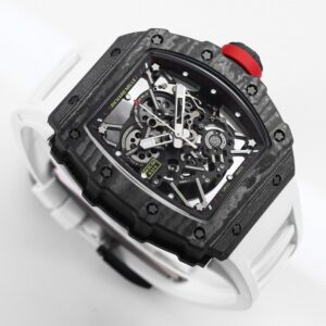 RICHARD MILLE RM35-02 Black Carbon BBR Factory Best Edition White Rubber Strap - Best Replica Watches Store For Sale!