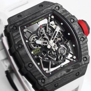 RICHARD MILLE RM35-02 Black Carbon BBR Factory Best Edition White Rubber Strap - Best Replica Watches Store For Sale!