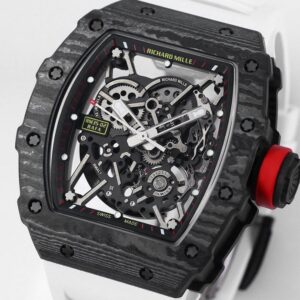RICHARD MILLE RM35-02 Black Carbon BBR Factory Best Edition White Rubber Strap - Best Replica Watches Store For Sale!