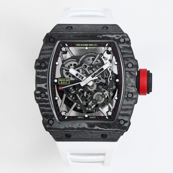 RICHARD MILLE RM35-02 Black Carbon BBR Factory Best Edition White Rubber Strap - Best Replica Watches Store For Sale!