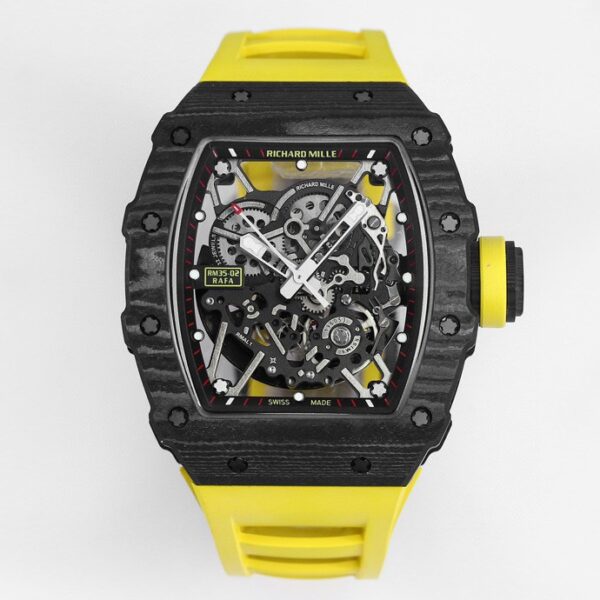 RICHARD MILLE RM35-02 Black Carbon BBR Factory Best Edition Yellow Rubber Strap - Best Replica Watches Store For Sale!