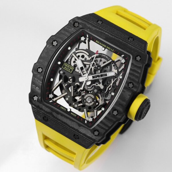 RICHARD MILLE RM35-02 Black Carbon BBR Factory Best Edition Yellow Rubber Strap - Best Replica Watches Store For Sale!