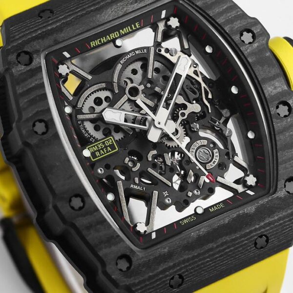 RICHARD MILLE RM35-02 Black Carbon BBR Factory Best Edition Yellow Rubber Strap - Best Replica Watches Store For Sale!
