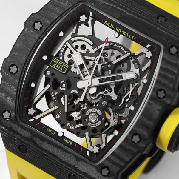 RICHARD MILLE RM35-02 Black Carbon BBR Factory Best Edition Yellow Rubber Strap - Best Replica Watches Store For Sale!