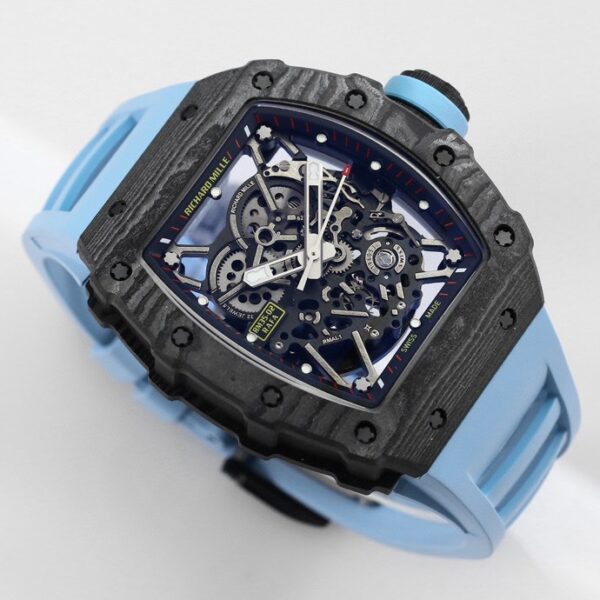 RICHARD MILLE RM35-02 Black Carbon BBR Factory Best Edition Blue Rubber Strap - Best Replica Watches Store For Sale!