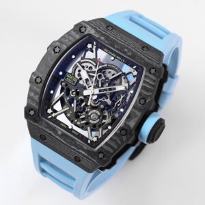 RICHARD MILLE RM35-02 Black Carbon BBR Factory Best Edition Blue Rubber Strap - Best Replica Watches Store For Sale!