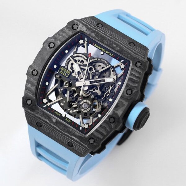 RICHARD MILLE RM35-02 Black Carbon BBR Factory Best Edition Blue Rubber Strap - Best Replica Watches Store For Sale!