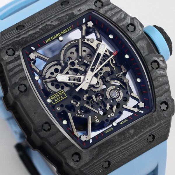 RICHARD MILLE RM35-02 Black Carbon BBR Factory Best Edition Blue Rubber Strap - Best Replica Watches Store For Sale!