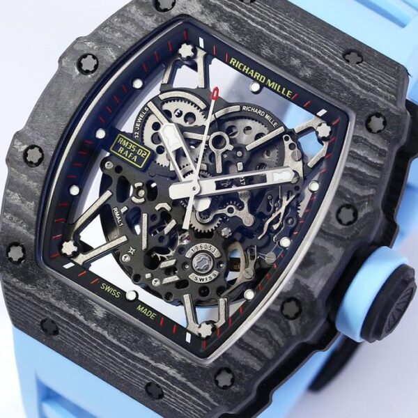 RICHARD MILLE RM35-02 Black Carbon BBR Factory Best Edition Blue Rubber Strap - Best Replica Watches Store For Sale!
