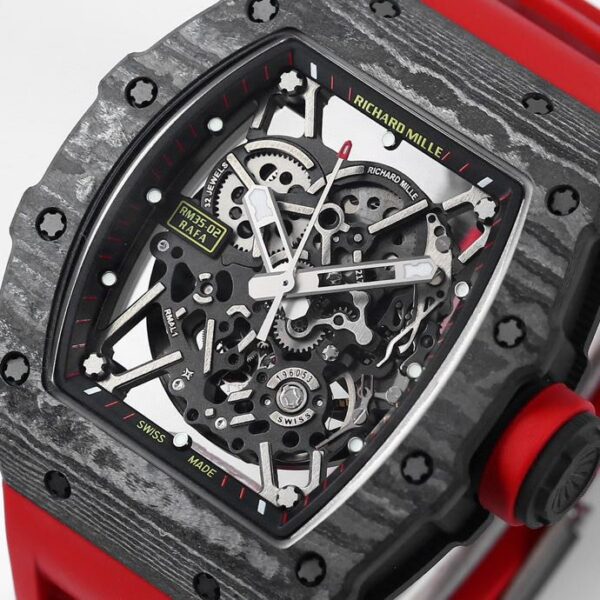RICHARD MILLE RM35-02 Black Carbon BBR Factory Best Edition Red Rubber Strap - Best Replica Watches Store For Sale!
