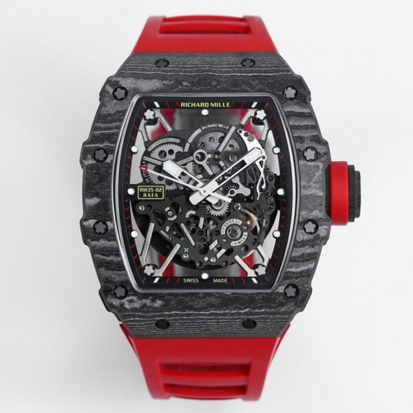 RICHARD MILLE RM35-02 Black Carbon BBR Factory Best Edition Red Rubber Strap - Best Replica Watches Store For Sale!